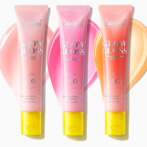 Supergoop! Glow Gloss SPF 40 Lip Balm Trio - Vanilla, Pink Punch & Strawberry, High-Shine, Non-Sticky Lip Sunscreen